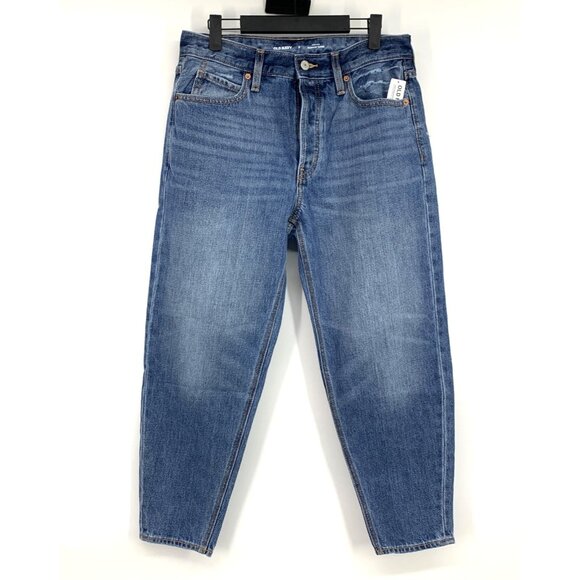 Old Navy Jeans High Rise Slouchy Taper Button Fly Blue Denim NWT - Picture 2 of 9